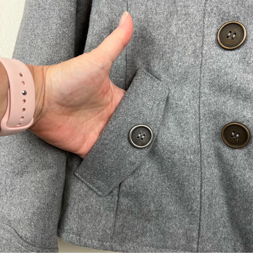 NWT New Look Girls Wool Blend Pea Coat Size L Gray Buttons Pockets - Picture 8 of 16